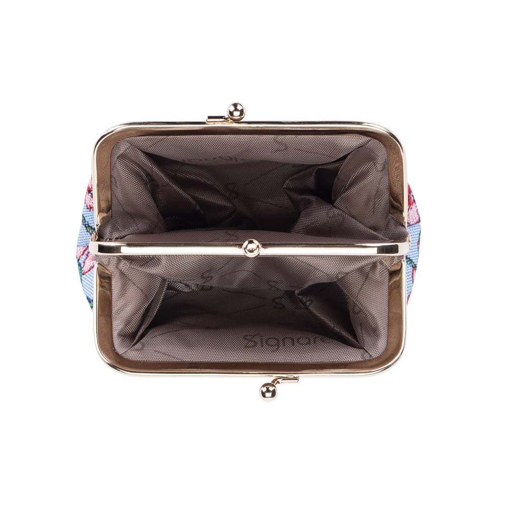 FRMP-BLOS | ALMOND BLOSSOM AND SWALLOW COIN CLASP FRAME PURSE WALLET - www.signareusa.com