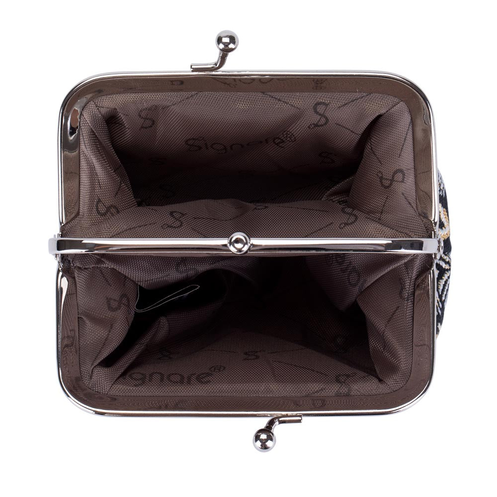 FRMP-LUXOR | BLACK AND WHITE LUXOR COIN CLASP FRAME PURSE WALLET - www.signareusa.com