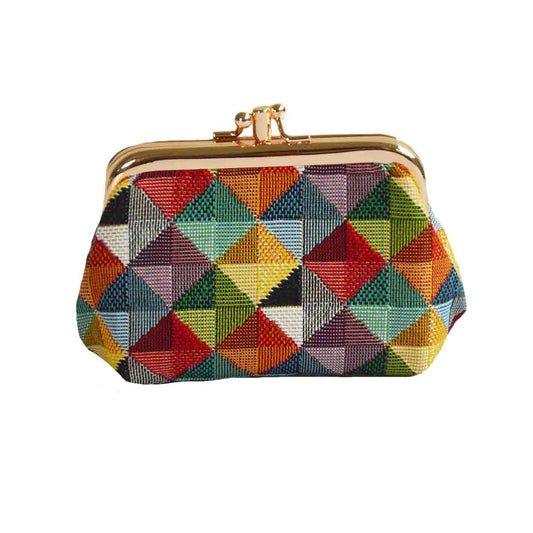 FRMP-MTRI | MULTICOLOR TRIANGLE COIN CLASP FRAME PURSE WALLET - www.signareusa.com