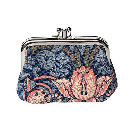 FRMP-STBL | WILLIAM MORRIS STRAWBERRY THIEF BLUE COIN CLASP FRAME PURSE WALLET - www.signareusa.com