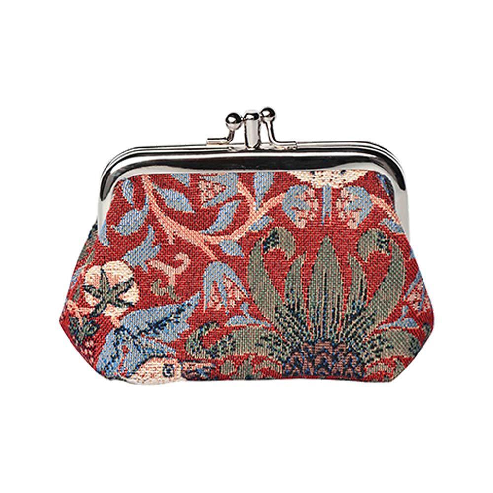 FRMP-STRD | WILLIAM MORRIS STRAWBERRY THIEF RED COIN CLASP FRAME PURSE WALLET - www.signareusa.com