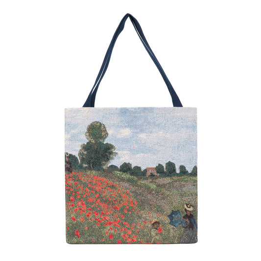 GUSS-ART-CM-POPFL | CLAUDE MONET POPPY FIELD Foldable Gusset Shopping Bag - www.signareusa.com