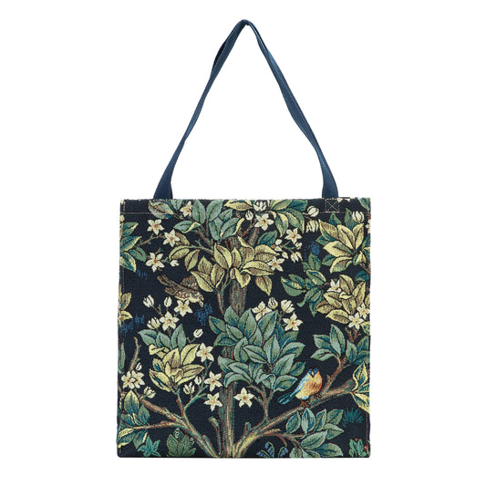 GUSS-ART-WM-TLBL | William Morris Tree of Life Blue Foldable Gusset Shopping Bag - www.signareusa.com