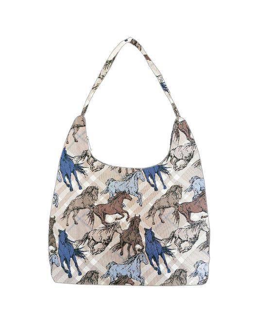 Blue Horse Hobo Handbag Shoulder Bag