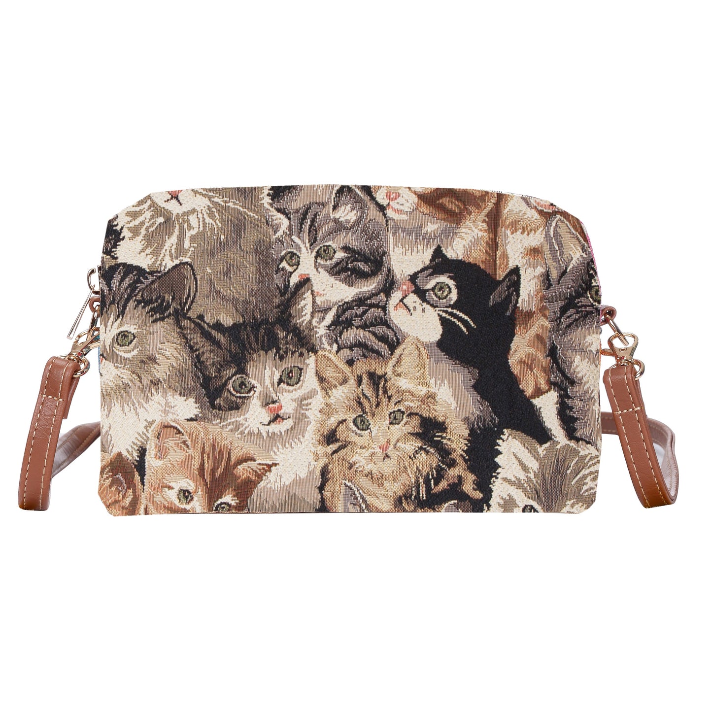 Cat Animal Design Brown Hip Length Shoulder Bag