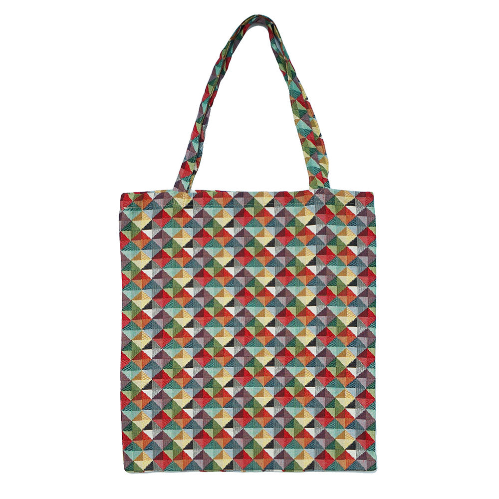 MECO-MTRI | MULTICOLOR TRIANGLE MEDIUM ECO REUSABLE GROCERY TOTE BAG - www.signareusa.com