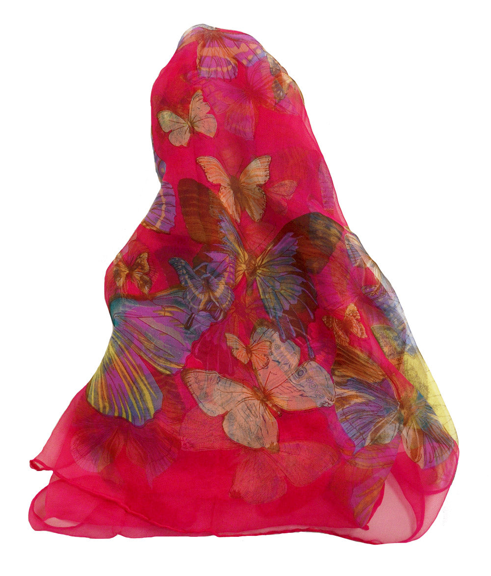 SC-BUTT-FUCH | Fuchsia 100% Pure Silk Butterfly Scarf - www.signareusa.com