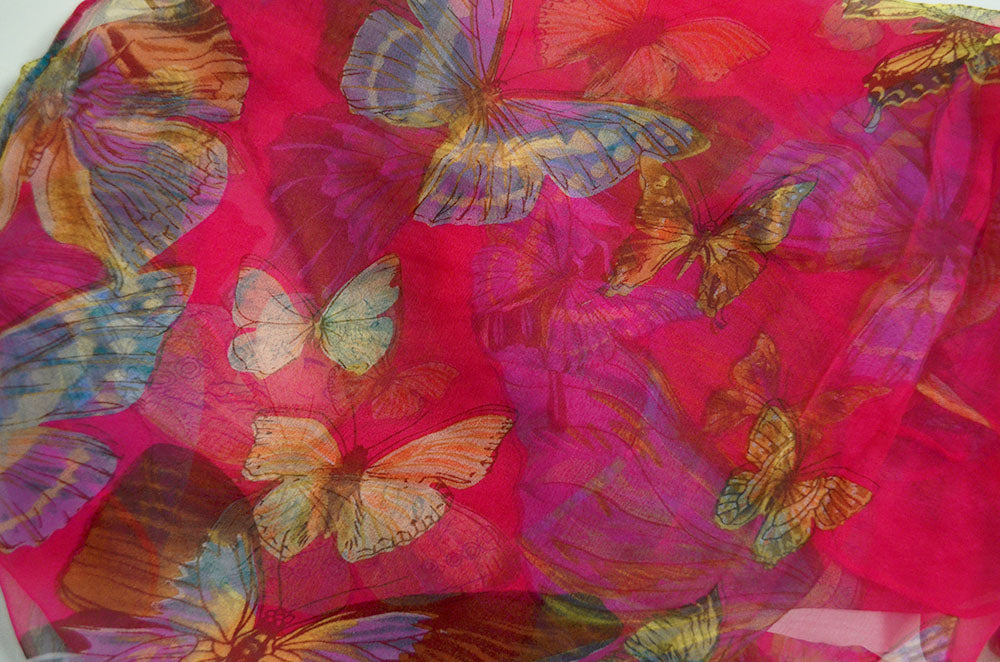 SC-BUTT-FUCH | Fuchsia 100% Pure Silk Butterfly Scarf - www.signareusa.com