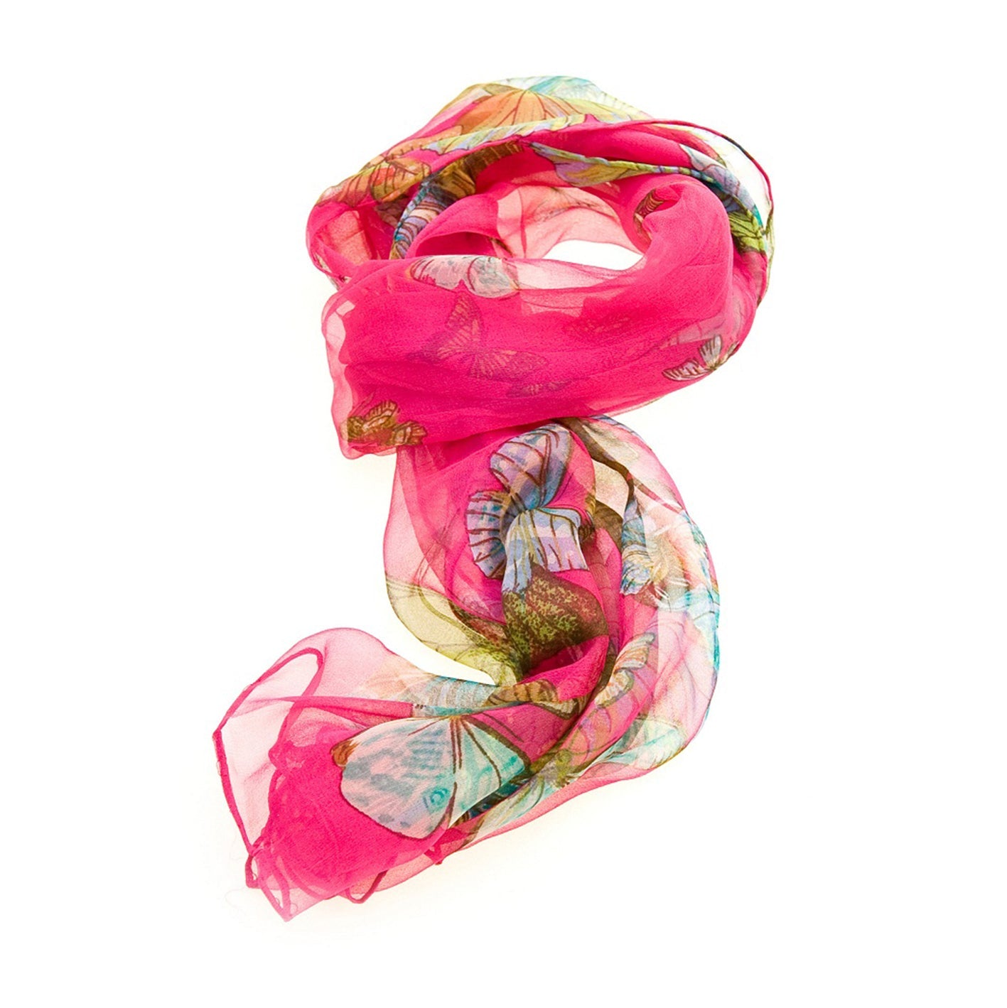 SC-BUTT-FUCH | Fuchsia 100% Pure Silk Butterfly Scarf - www.signareusa.com