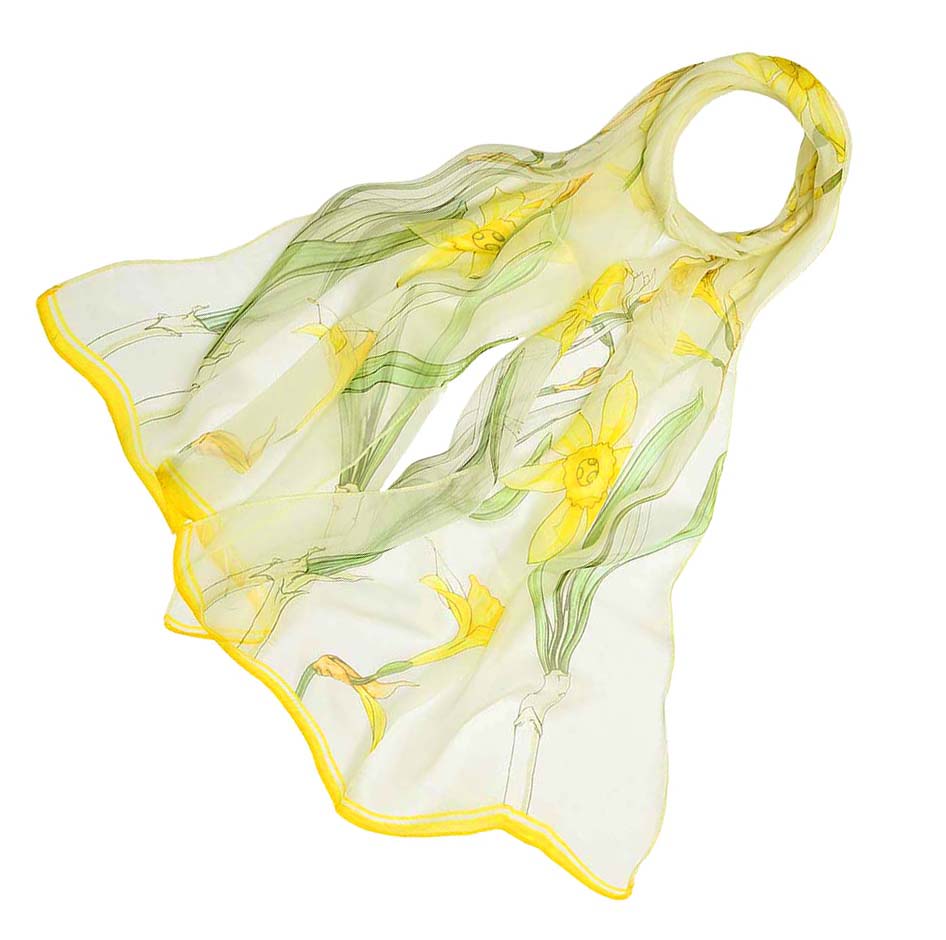 100% Pure Silk Scarf Daffodils