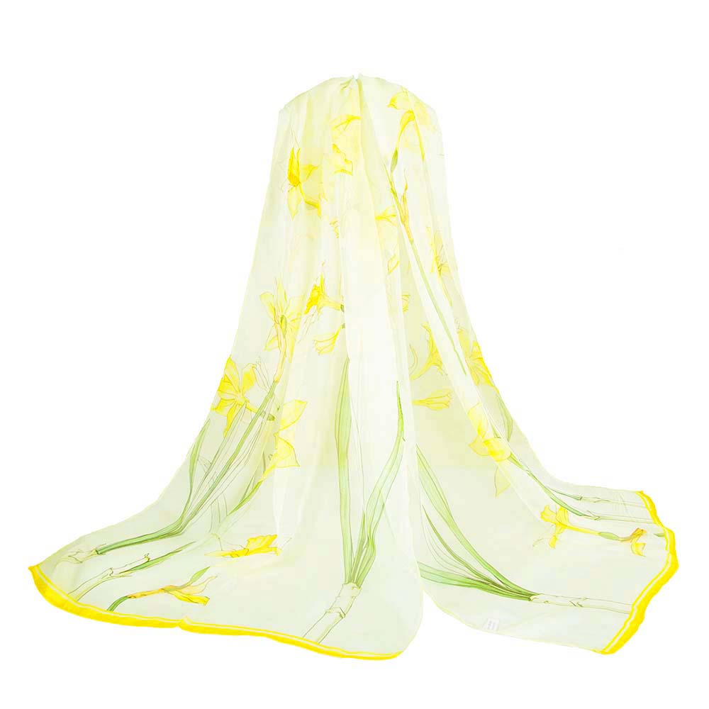 100% Pure Silk Scarf Daffodils