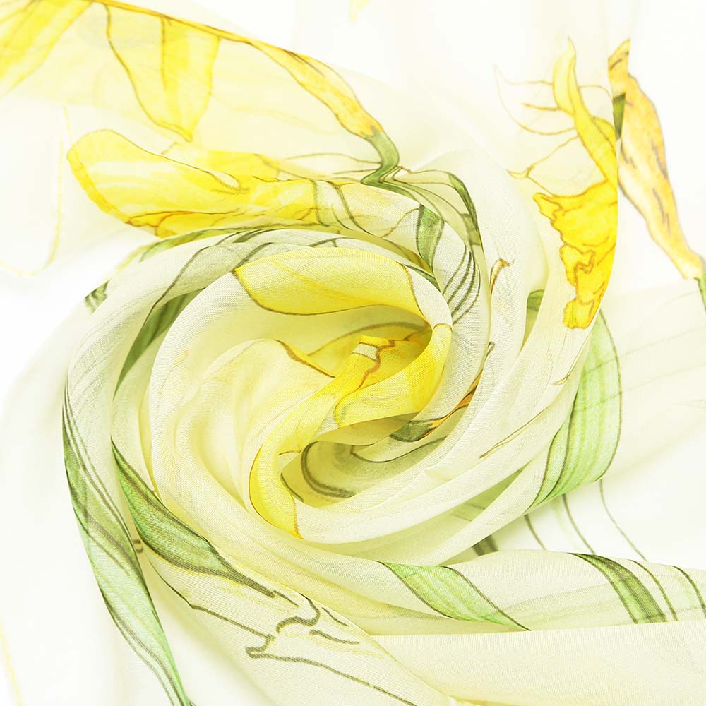 100% Pure Silk Scarf Daffodils