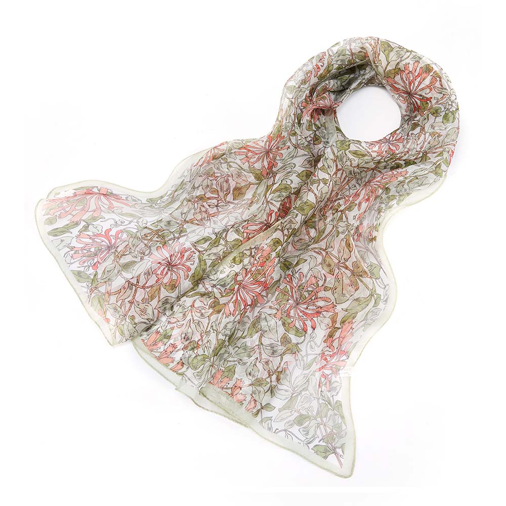 100% Pure Silk Scarf May Morris Honeysuckle