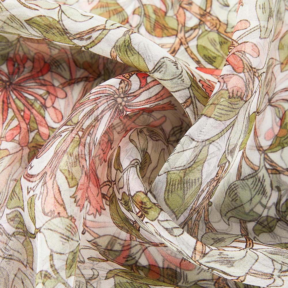 100% Pure Silk Scarf May Morris Honeysuckle