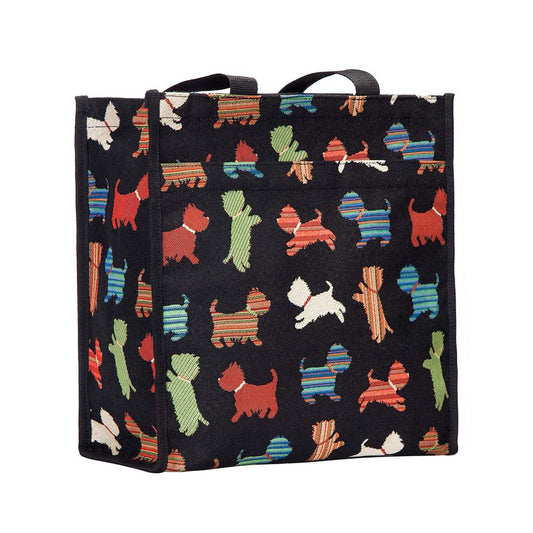 Playful Puppy Black Shopper Bag