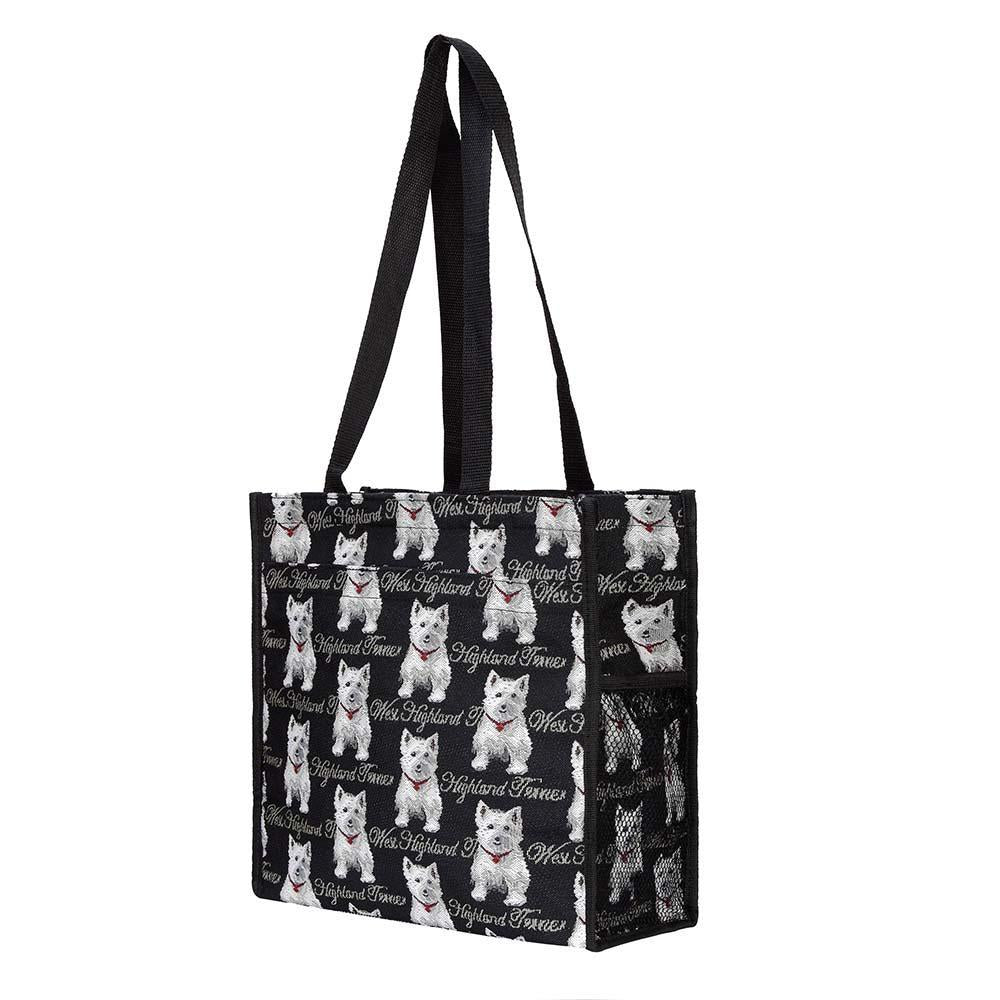 Borsa Shopper Signare Tapestry Westie – Tracolla Riutilizzabile In Tessuto – Nera Con Stampa Cane - Foto 5