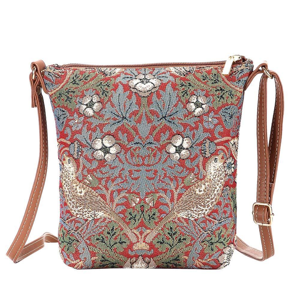 SLING-STRD | WILLIAM MORRIS STRAWBERRY THIEF RED SLING BAG PURSE CROSSBODY - www.signareusa.com