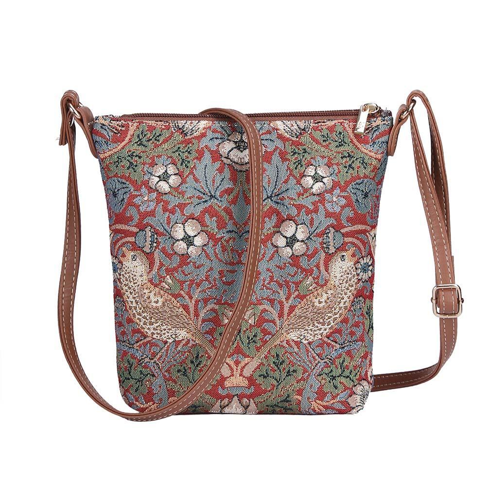 SLING-STRD | WILLIAM MORRIS STRAWBERRY THIEF RED SLING BAG PURSE CROSSBODY - www.signareusa.com