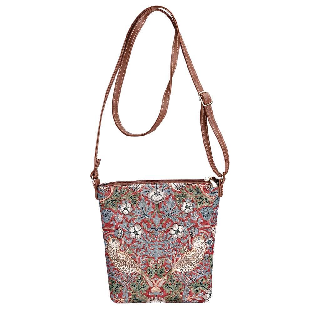 SLING-STRD | WILLIAM MORRIS STRAWBERRY THIEF RED SLING BAG PURSE CROSSBODY - www.signareusa.com