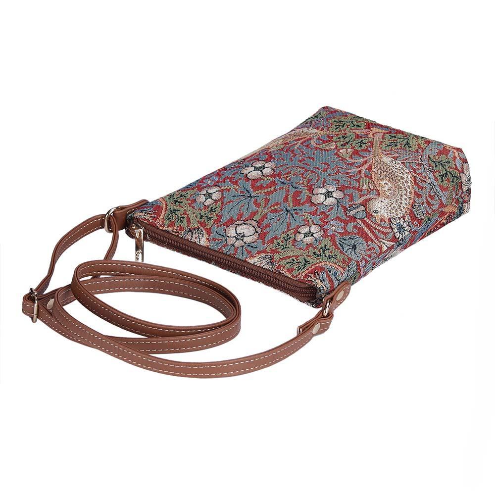 SLING-STRD | WILLIAM MORRIS STRAWBERRY THIEF RED SLING BAG PURSE CROSSBODY - www.signareusa.com