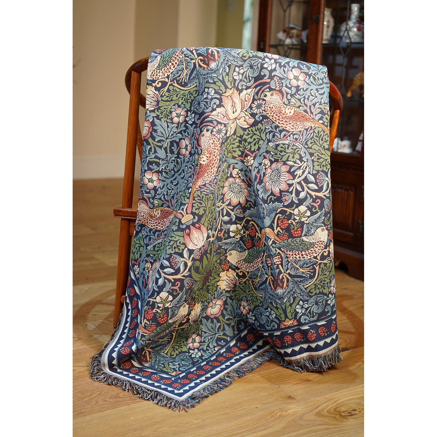 William Morris Strawberry Thief Blue Throw