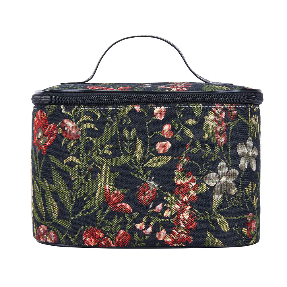 Morning Garden Black Toiletry Vanity Bag