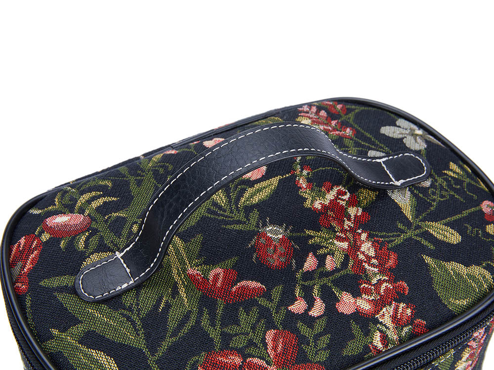 Morning Garden Black Toiletry Vanity Bag