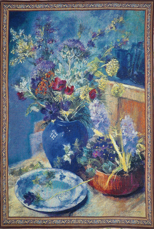 WH-BWF | BLUE WILD FLOWERS 37 X 54 " INCH WALL HANGING TAPESTRY ART - www.signareusa.com