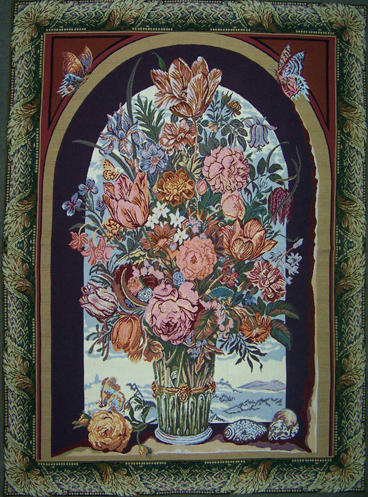 WH-EWF | EUROPEAN WINDOW FLOWERS 40 X 55 " INCH WALL HANGING TAPESTRY ART - www.signareusa.com