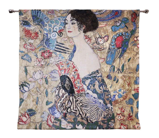 WH-GK-LF | GUSTAV KLIMT LADY WITH FAN 39 X 29 " INCH WALL HANGING TAPESTRY ART - www.signareusa.com