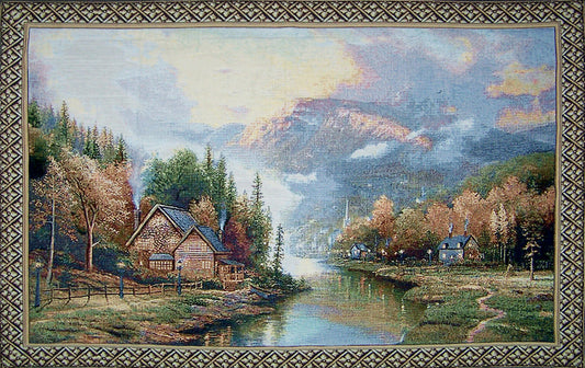 WH-LAND | LANDSCAPE WITH RIVER AND MOUNTAINS 55 X 35 " INCH WALL HANGING TAPESTRY ART - www.signareusa.com