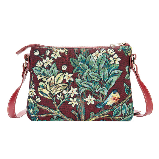 XB02-ART-WM-TLRD | WILLIAM MORRIS TREE OF LIFE RED CROSS BODY BAG PURSE HANDBAG - www.signareusa.com